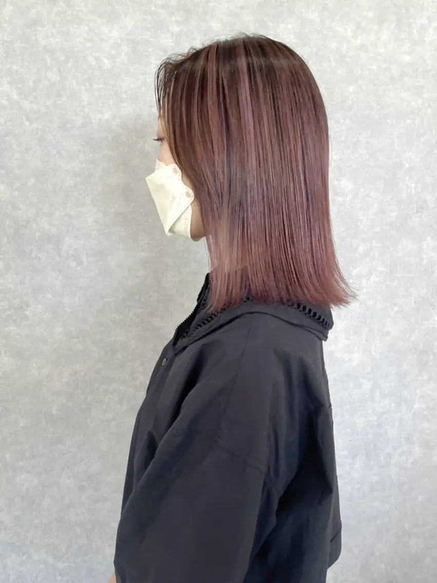 ミディアム カラー ピンクカラー ピンクパープル パープルカラー ヘアカラー 成城美容室 YOSHIMURAのヘアスタイル