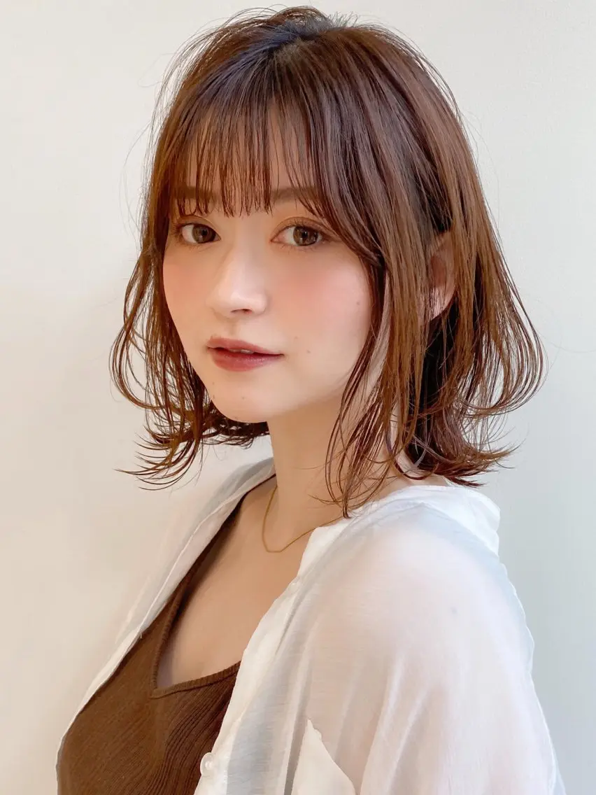 ミディアム カラー ボブ くびれヘア レイヤーカット レイヤー×髪質改善✨ 渋谷/佐藤侑哉のヘアスタイル