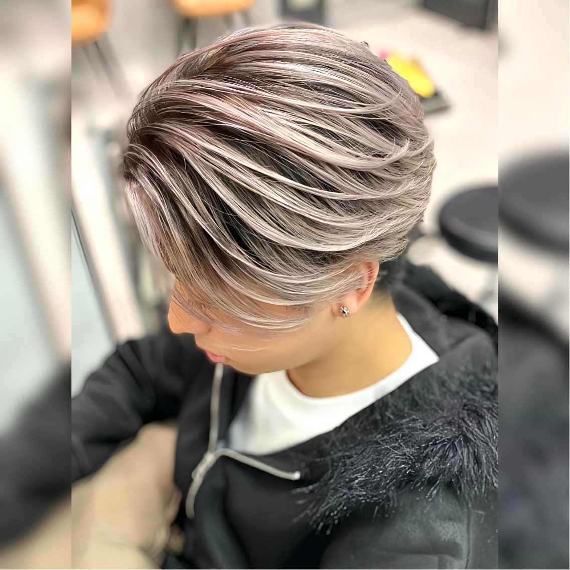 ミディアム カラー メンズ ミディアムパーマ メンズバレイヤージュ メンズハイライト メンズパーマ バレイヤージュ カット ヘアカラー トリートメント メンズショート/ センターパート/片山のヘアスタイル