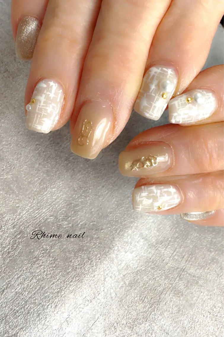 ネイル シンプルネイル ツイードネイル Rhime nail ライムネイルのネイルデザイン