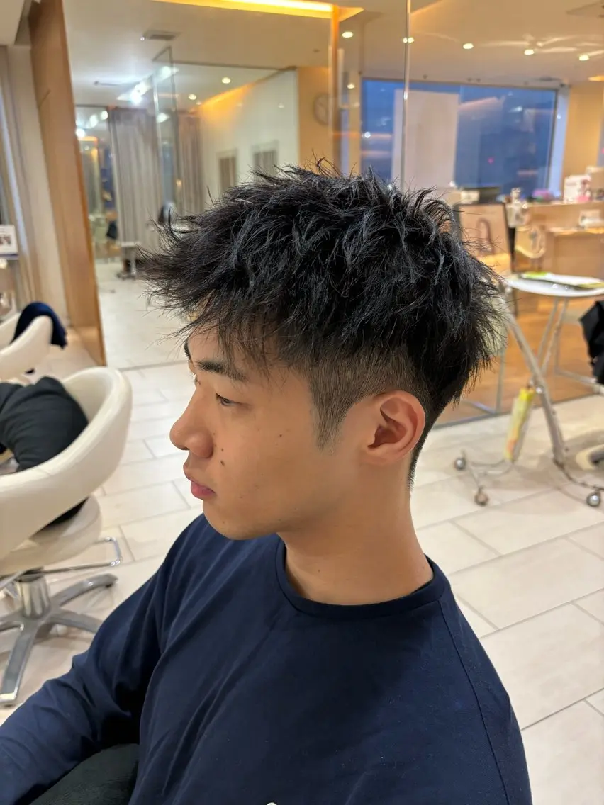ショート メンズ アップバング ショートヘア カット メンズパーマ/ メンズカット/渡邊亘のヘアスタイル