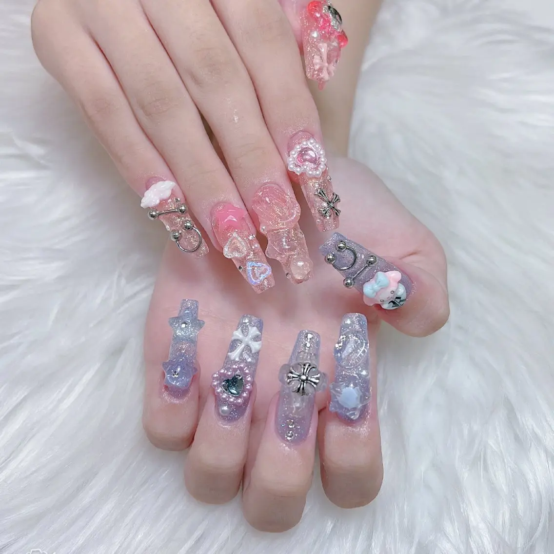 ネイル オーロラネイル キラキラネイル 大理石ネイル(マーブル) スカルプネイル 春ネイル ハンドネイル princess スカルプ専門店のネイルデザイン