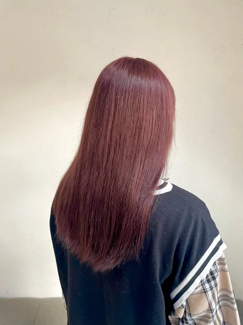 ロング カラー ブリーチ カシス ブリーチなしカラー レッドカラー 🎀南田 晴香🎀のヘアスタイル