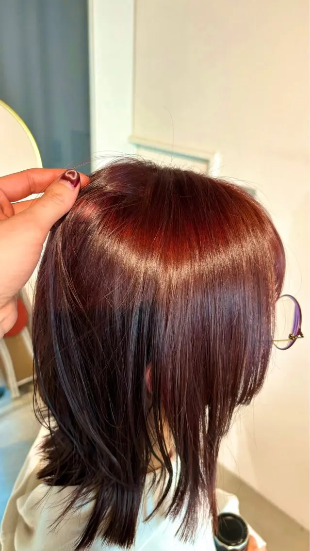 ミディアム カラー カシス レッドカラー カット ヘアカラー 鳥本かりん／ パーマモデル募集のヘアスタイル