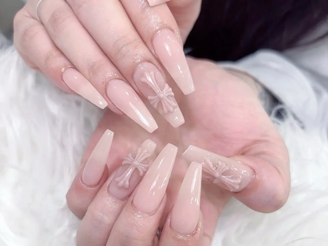 ネイル 成人式 マグネットネイル 大理石ネイル(マーブル) リボン 夏ネイル ハンドネイル MoMoA Nail ネイル長さ出し専門店のネイルデザイン