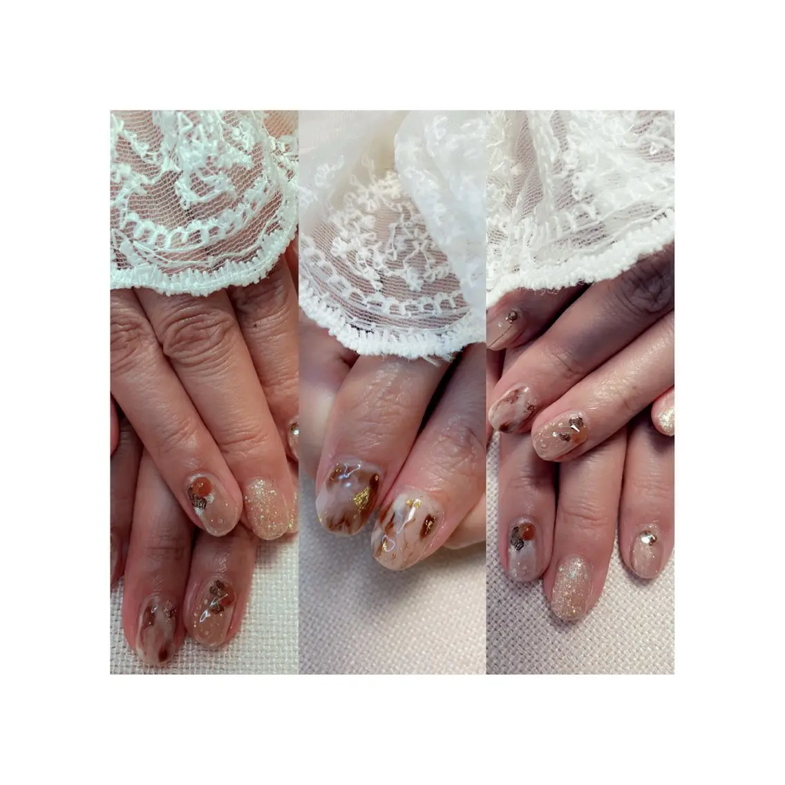 ネイル ブラウン ゴールド ニュアンスネイル ホワイト NAIL★M 真紀のネイルデザイン