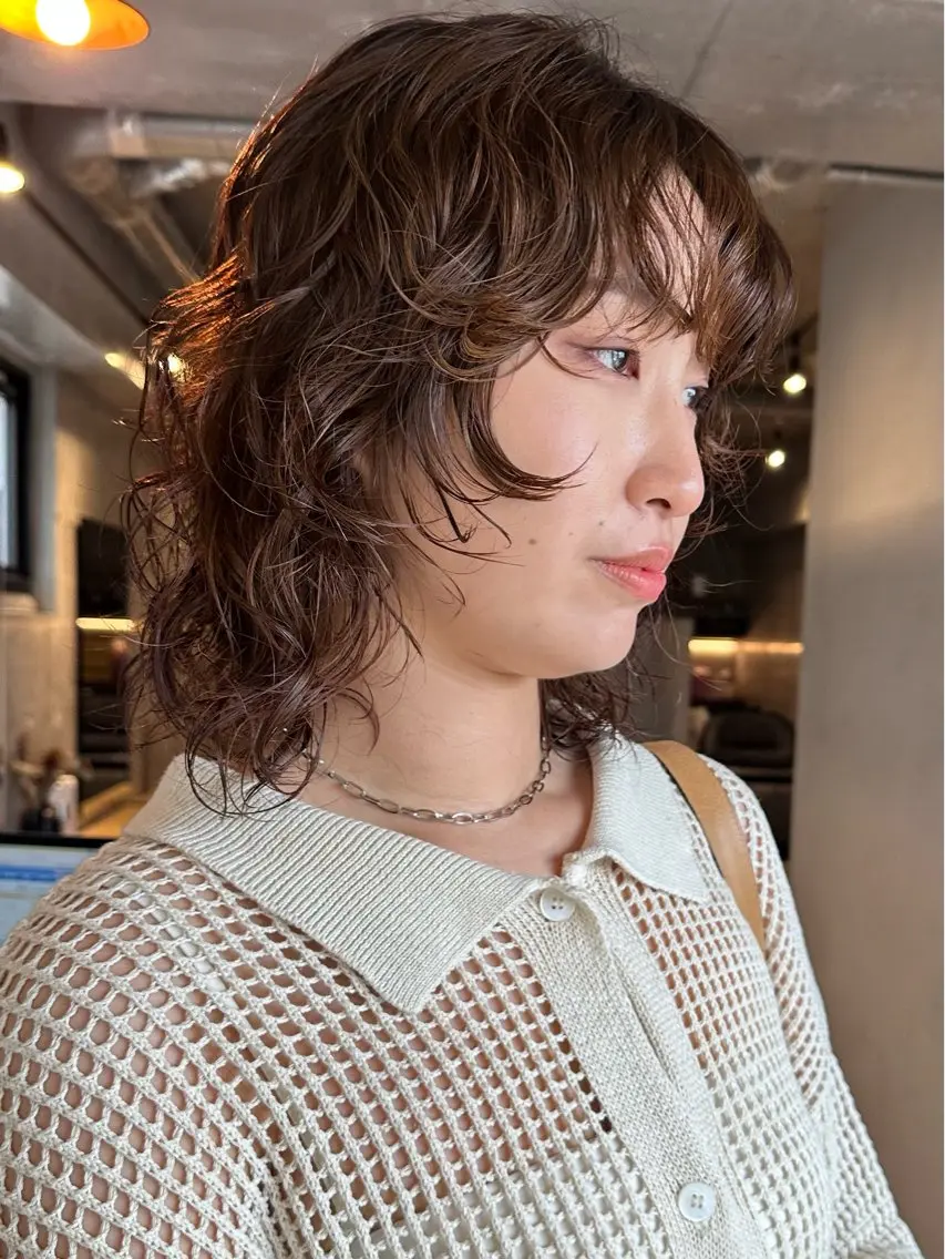 ミディアム パーマ カット パーマ トリートメント 前野 日奈のヘアスタイル