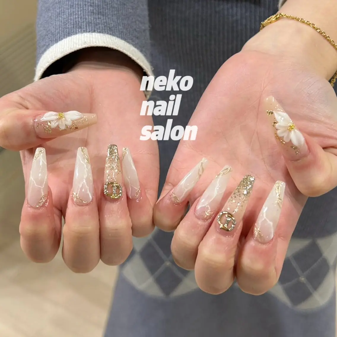 ネイル 成人式 ロングネイル ミラーネイル ハンドネイル neko nailのネイルデザイン