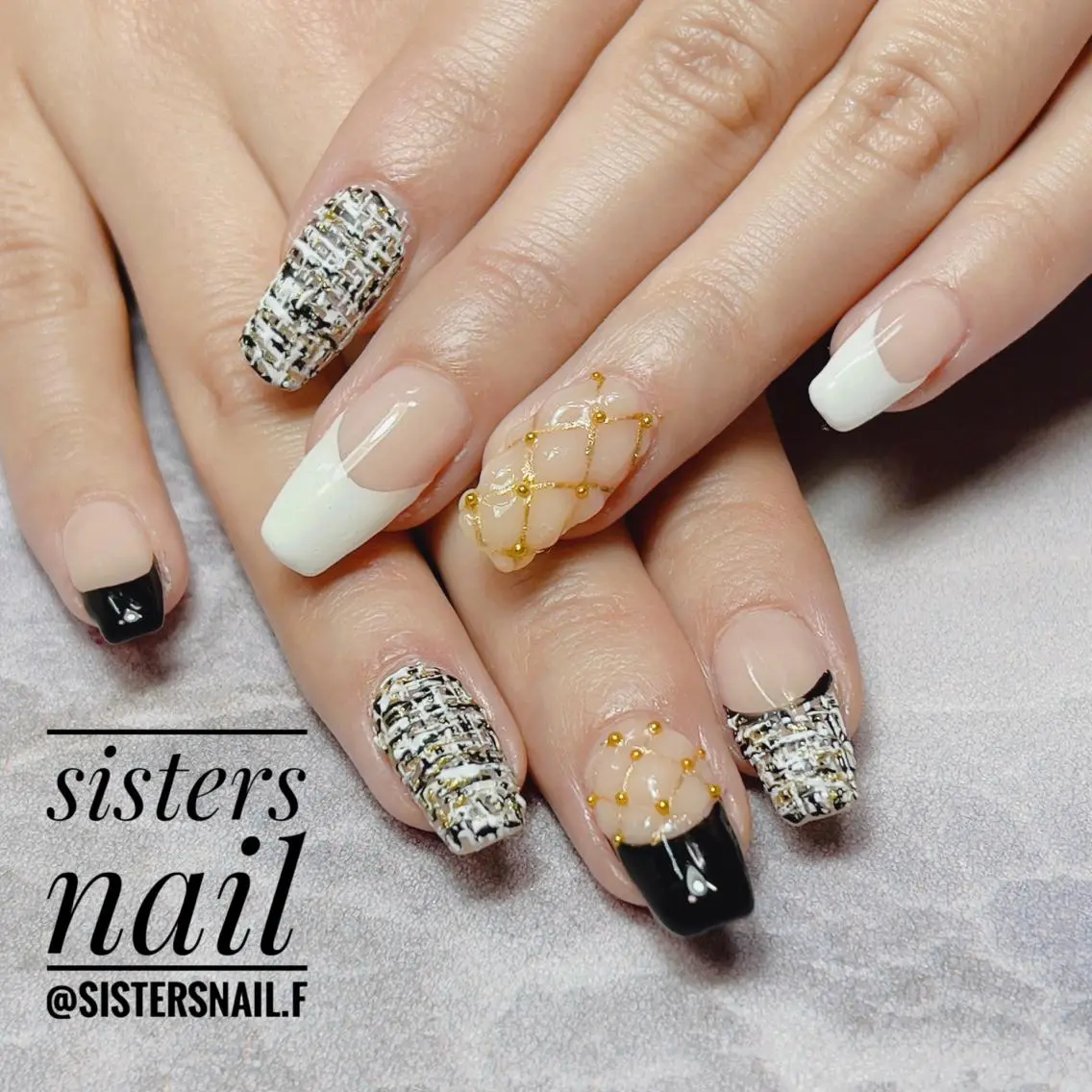 ネイル アートネイル フレンチネイル マットネイル オフィスネイル ツイードネイル sisters nail.fのネイルデザイン