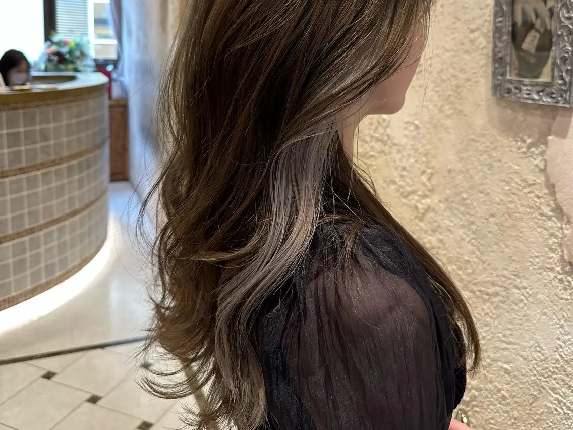 ミディアム ヘアカラー トリートメント ブリーチなしダブル カラー縮毛矯正 下野のヘアスタイル