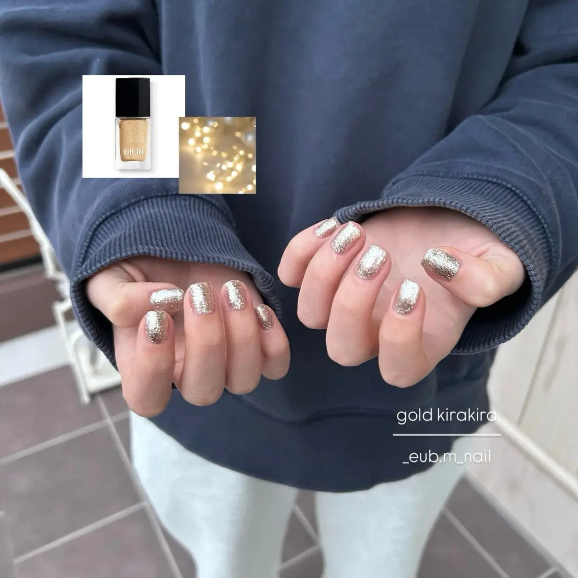 ネイル ゴールド キラキラネイル 冬ネイル ハンドネイル 深夜ネイルサロン eub.m_nailのネイルデザイン