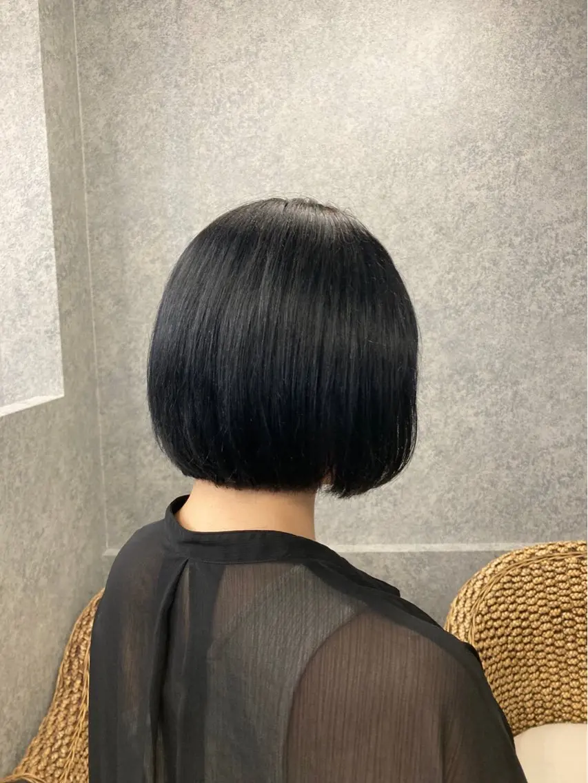 ショート カラー 黒髪 ブリーチ ブルーカラー ブルーブラック ヘアアレンジ/ カラー/hazukiのヘアスタイル