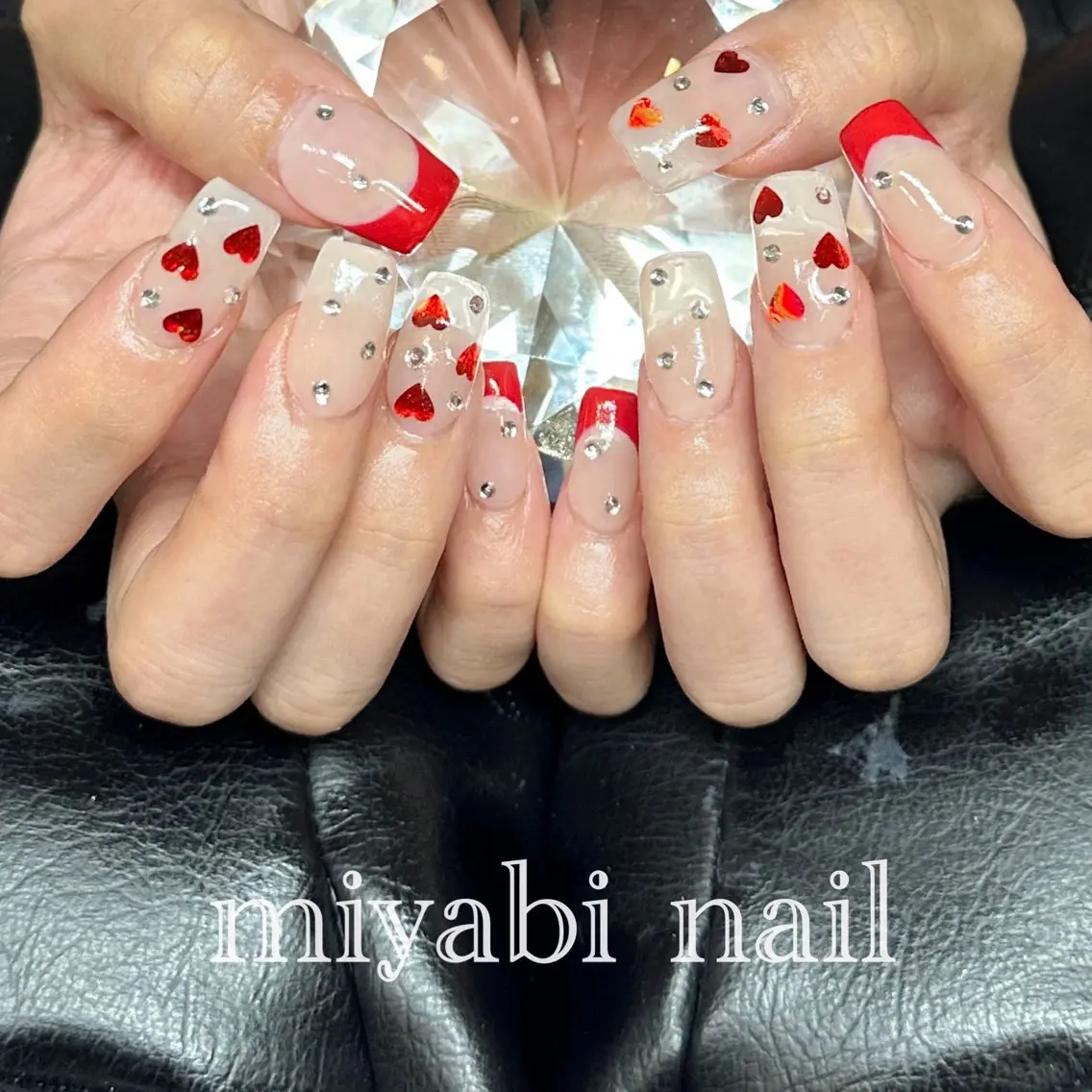 ネイル アートネイル 長さ出し フレンチネイル ジェルネイル ハート ハンドネイル miyabi nail 桂川駅近くのネイルデザイン