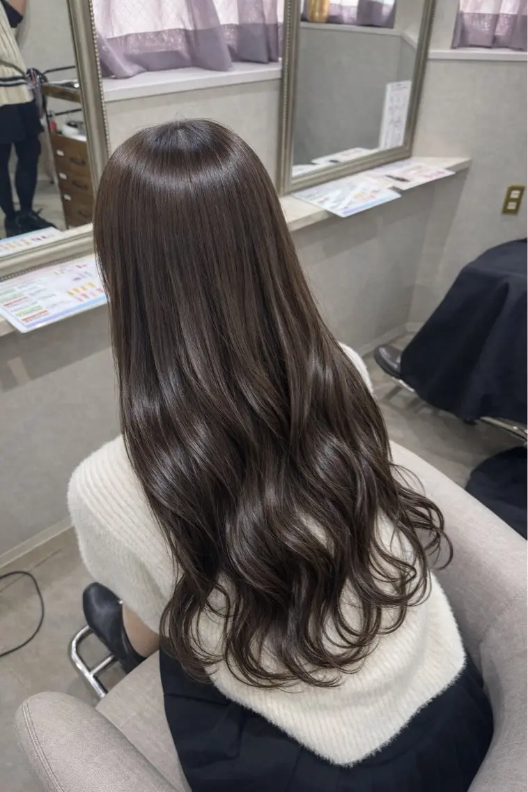 ロング カラー アッシュ アッシュブラウン ブリーチ ブラウンカラー ブリーチなしカラー ヘアカラー トリートメント 🎀髪質改善/艶カラ ー/大宮/そら🎀のヘアスタイル