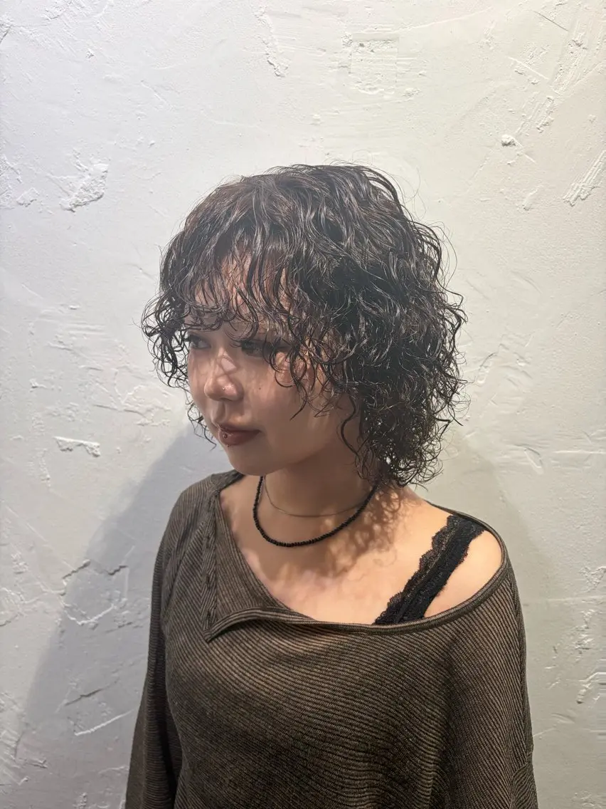 ミディアム パーマ カット ヘアカラー パーマ 増田 伯のヘアスタイル