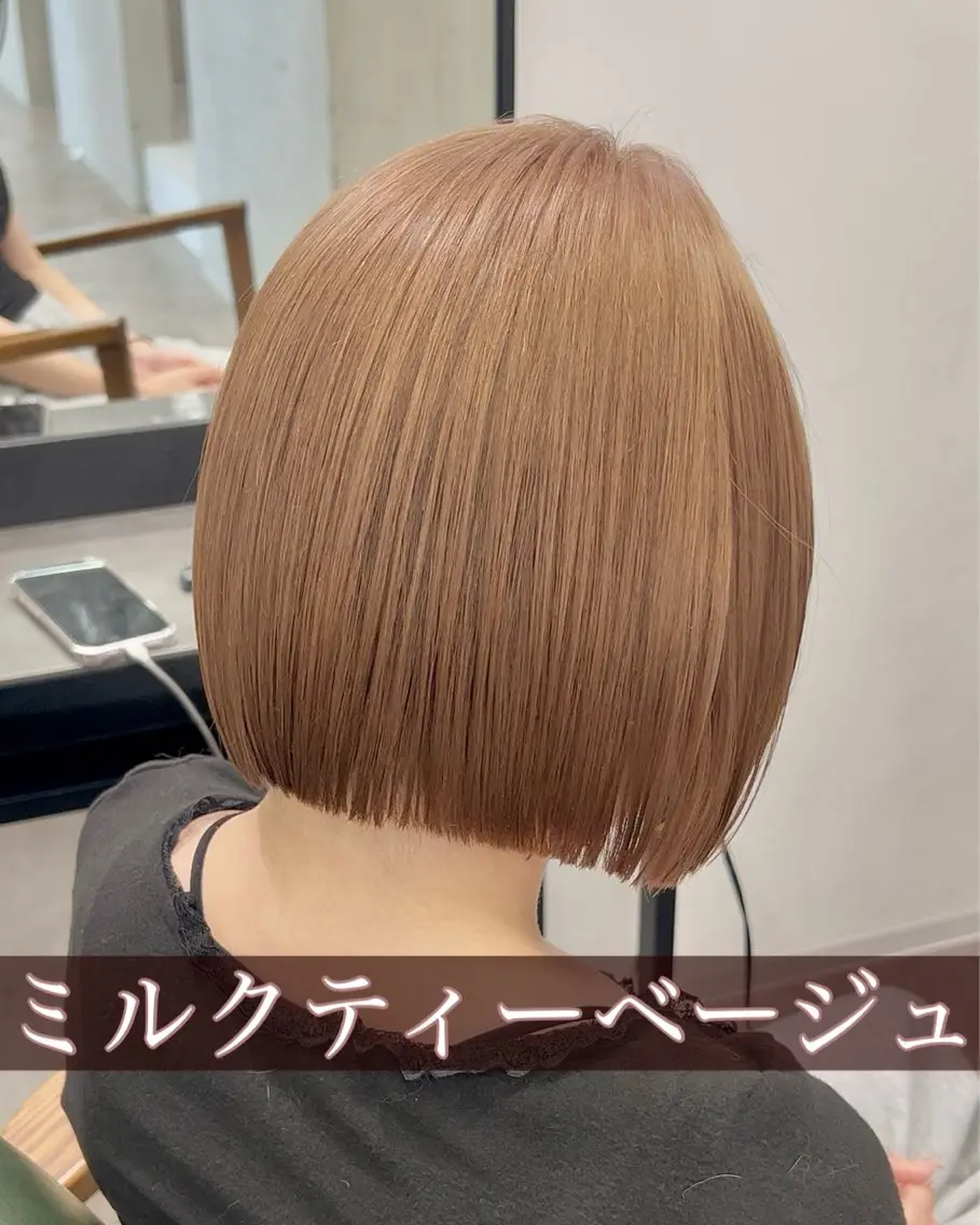 ショート カラー ベージュカラー ハイトーンカラー ミルクティーベージュ ボブ カット ヘアカラー 💎ブリーチ特化💎 リタッチ/RYUTOのヘアスタイル