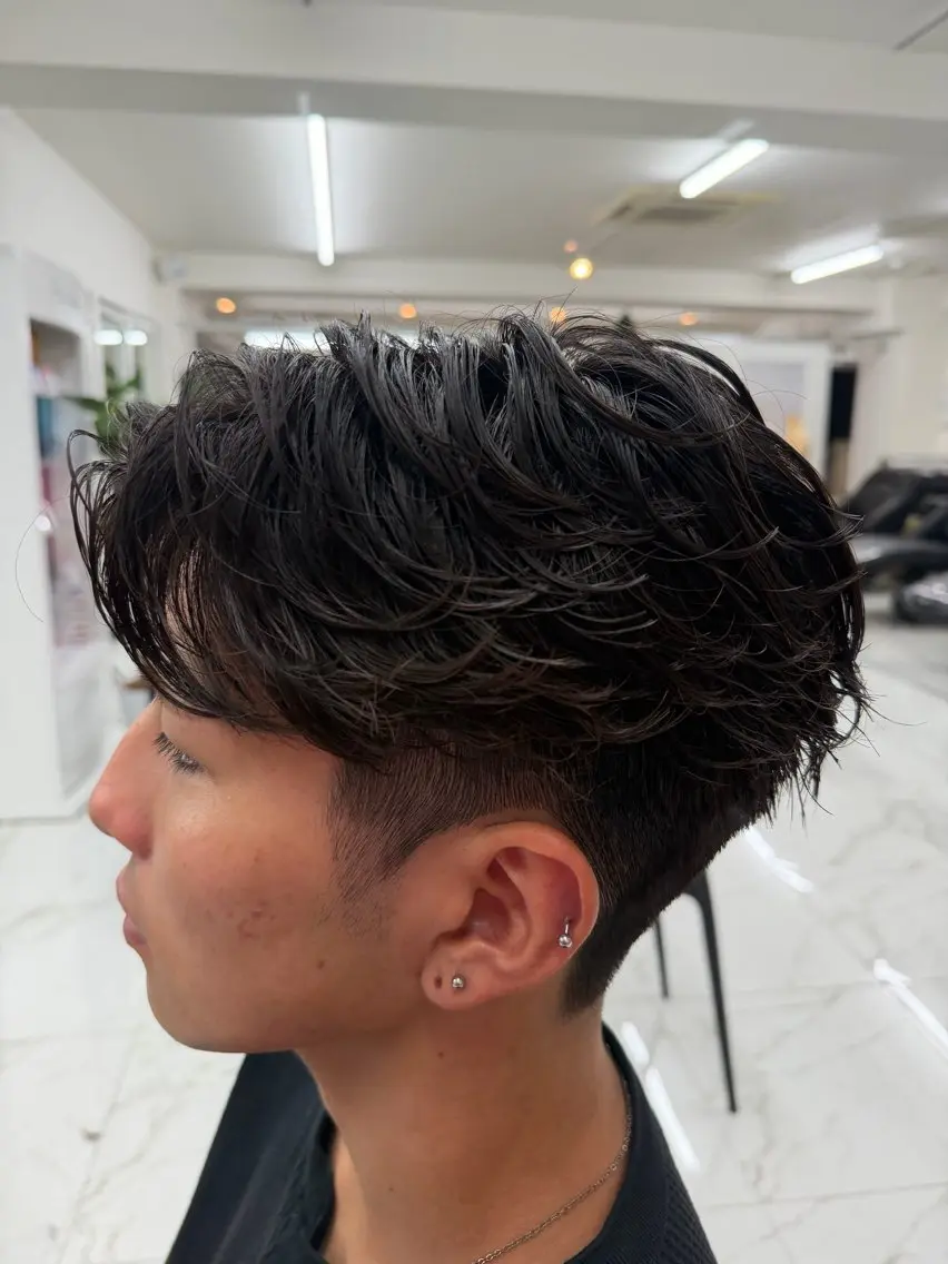 ショート パーマ メンズ カット パーマ 京都メンズパーマ ピン|波巻きのヘアスタイル