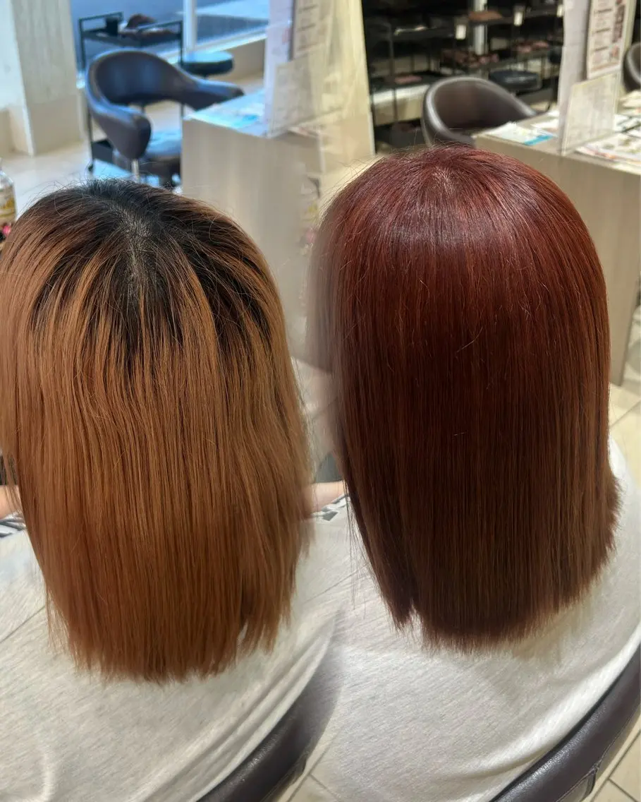 ミディアム カラー ブリーチ レッドカラー 縮毛矯正 ヘアカラー しゅり 🪽⋆⊹𓂃 ࣪ ˖のヘアスタイル