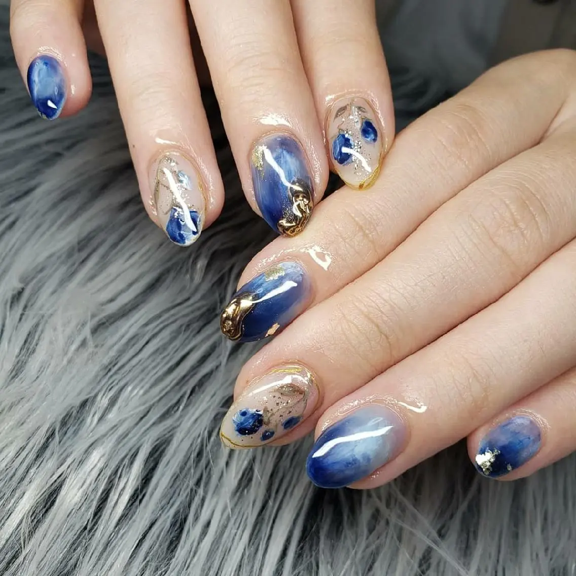ネイル ブルー フラワーネイル 持ち込み ニュアンスネイル 春ネイル Nail salon Coco【溝の口駅】のネイルデザイン