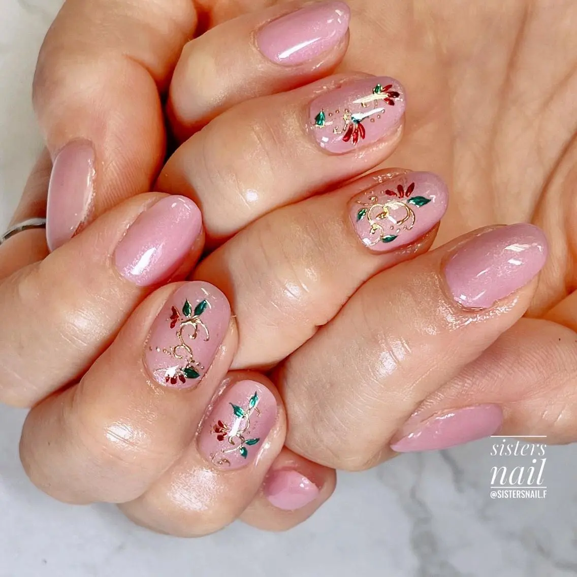 ネイル アートネイル キラキラネイル ミラーネイル ピンク sisters nail.fのネイルデザイン