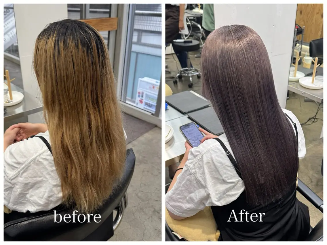 ロング カラー グレージュ ラベンダーカラー ラベンダーグレージュ ラベンダーグレー ロング 新宿 似合わせカラー HINAのヘアスタイル
