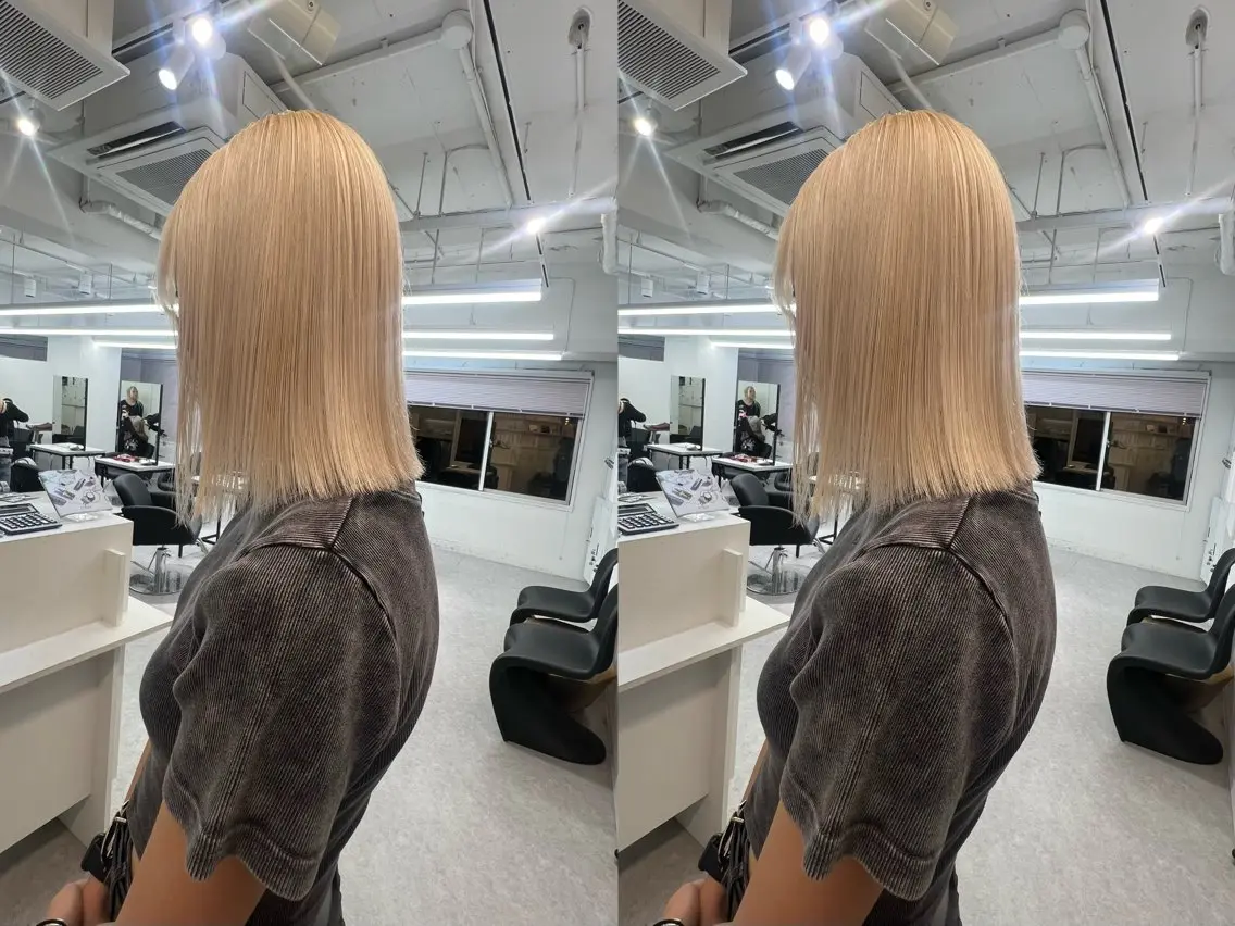 ミディアム カラー アッシュ ベージュカラー ブリーチ ブロンド ブロンドベージュ 💍モテる艶髪 透明感カラー💖のヘアスタイル