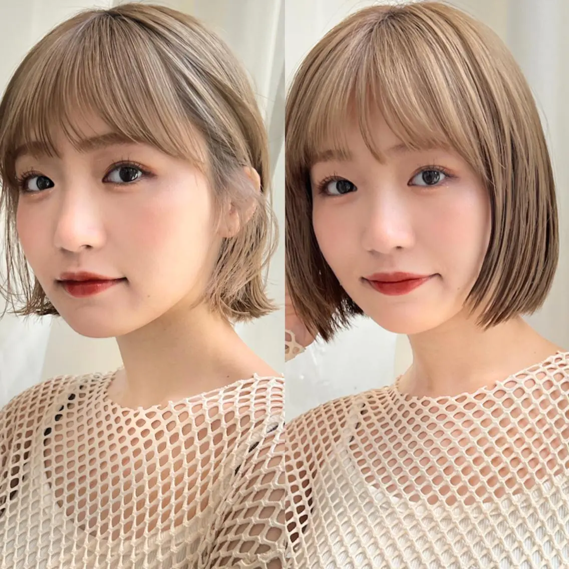 ショート カラー ヘアアレンジ ベージュカラー 透明感カラー グレージュ ボブ カット ヘアカラー トリートメント レイヤー専門家 ダブルカラー修のヘアスタイル
