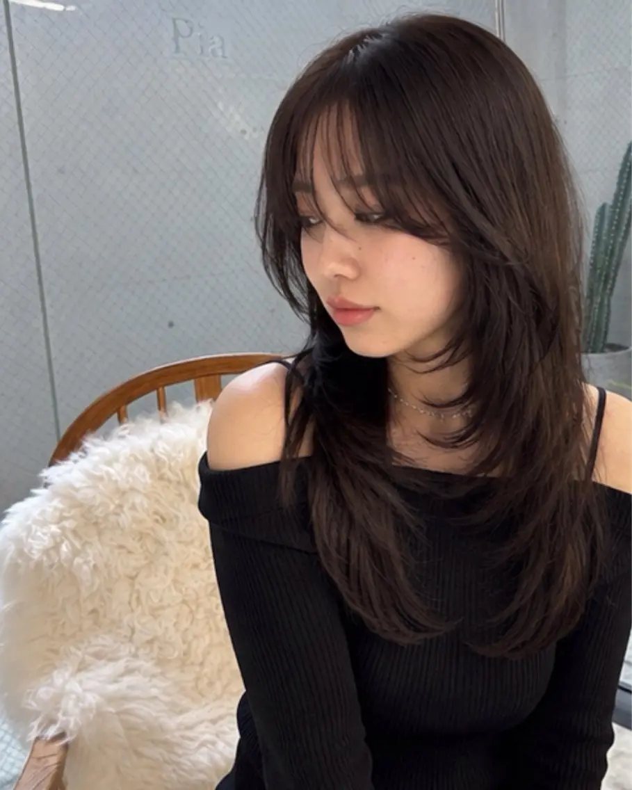 ロング ハッシュカット 韓国風ヘア レイヤーカット トリートメント カット pia 薬院のヘアスタイル