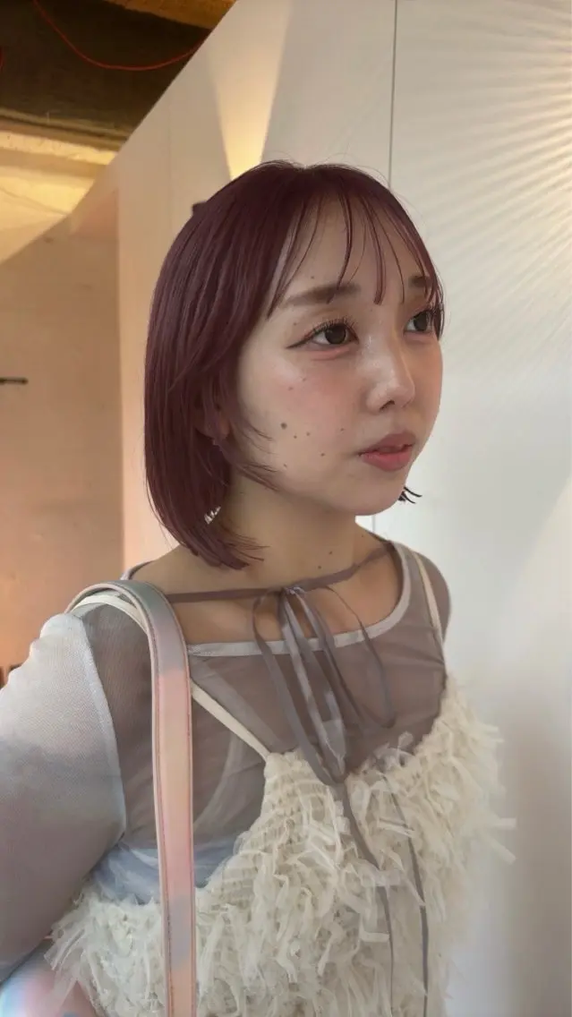 ミディアム カラー ベージュカラー ピンクカラー ピンクベージュ ヘアカラー さくら/カラー/ レイヤー/銀座໒꒱のヘアスタイル