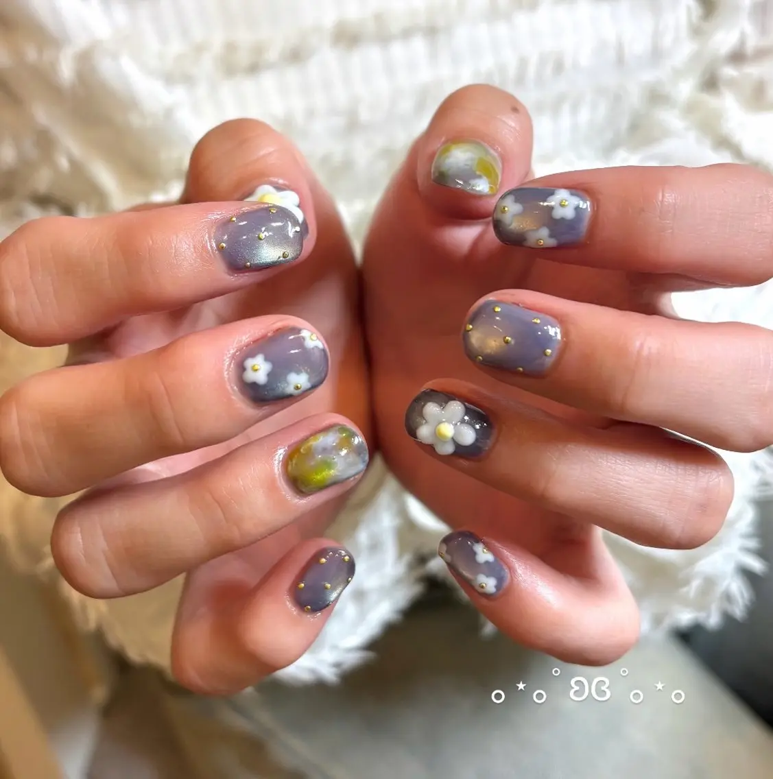 ネイル フラワーネイル ニュアンスネイル ぷっくりネイル ハンドネイル みぎた かのこのネイルデザイン