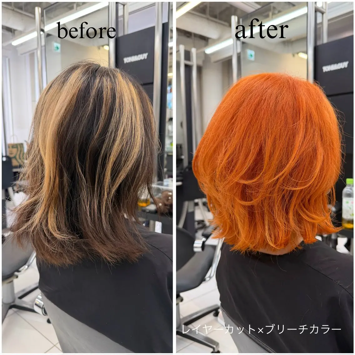 ミディアム カラー ブリーチ オレンジ レイヤーカット 海外ヘア /　 Juanのヘアスタイル