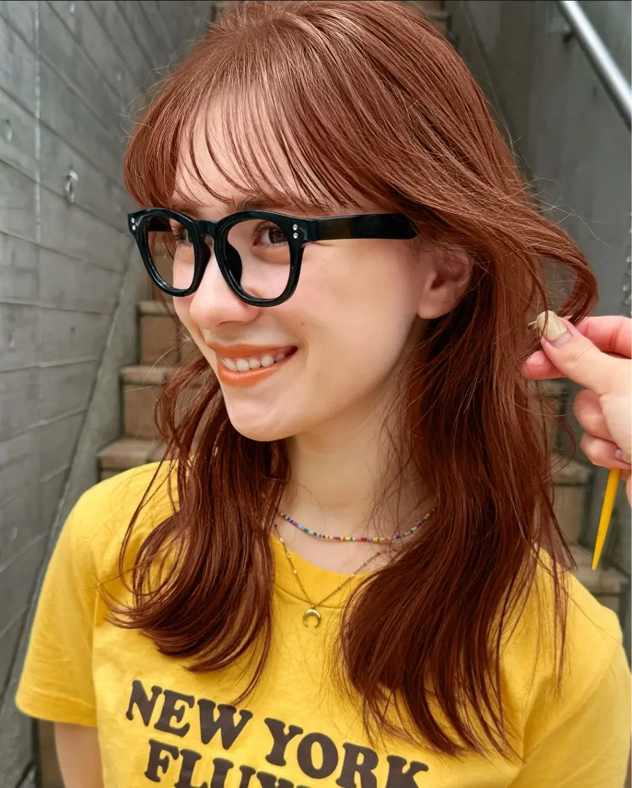 ミディアム カラー ブラウンカラー オレンジ オレンジブラウン ❤️アヤカ レイヤーカット❤️のヘアスタイル