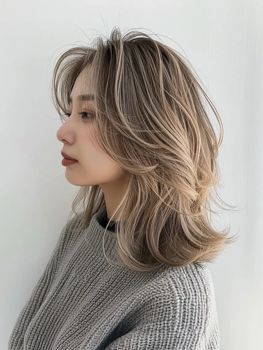 ミディアム カラー カット 縮毛矯正 トリートメント ワンカールレイヤー 顔周り☺︎shunのヘアスタイル