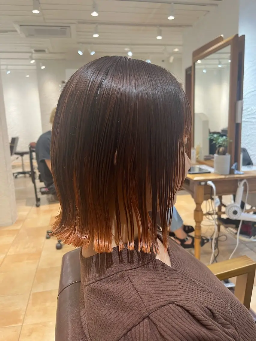 ミディアム カラー インナーカラー オレンジ ヘアカラー 🌈透明感カラー🌈 🌟吉田祐介🌟のヘアスタイル