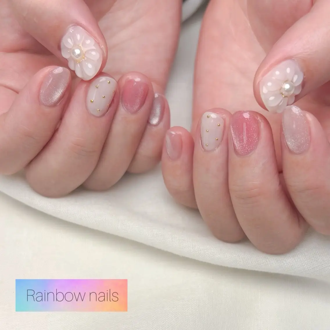 ネイル フラワーネイル ぷっくりネイル ハンドネイル Rainbow nailsくろちゃんのネイルデザイン