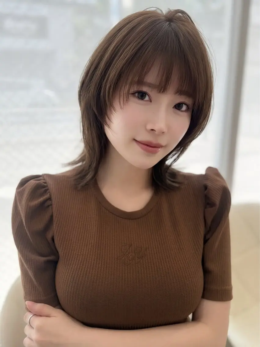 ミディアム カラー パーマ カット ヘアカラー トリートメント 髪質改善/縮毛矯正 /レイヤーカット岡部のヘアスタイル