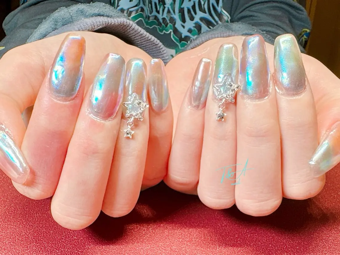 ネイル オーロラネイル 長さ出し ジェルネイル ロングネイル スカルプネイル T&A nailのネイルデザイン