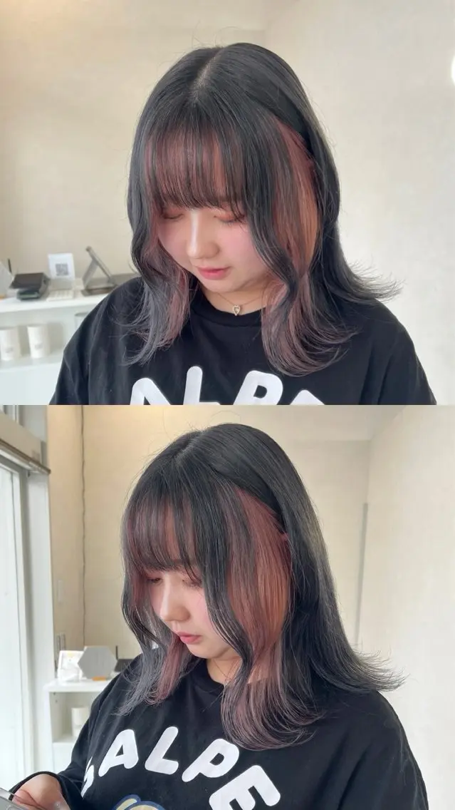 ミディアム カラー ヘアカラー 長山 茉白のヘアスタイル