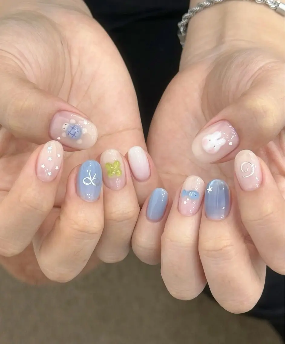ネイル 韓国ネイル 持ち込み ニュアンスネイル ネイルチップ ハンドネイル TABI ANA.CHUOのネイルデザイン