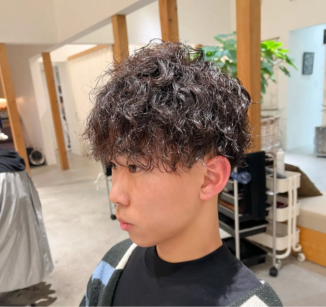 ショート パーマ メンズ マッシュ メンズパーマ ツイストスパイラルパーマ スパイラルパーマ 服部 雄輝のヘアスタイル