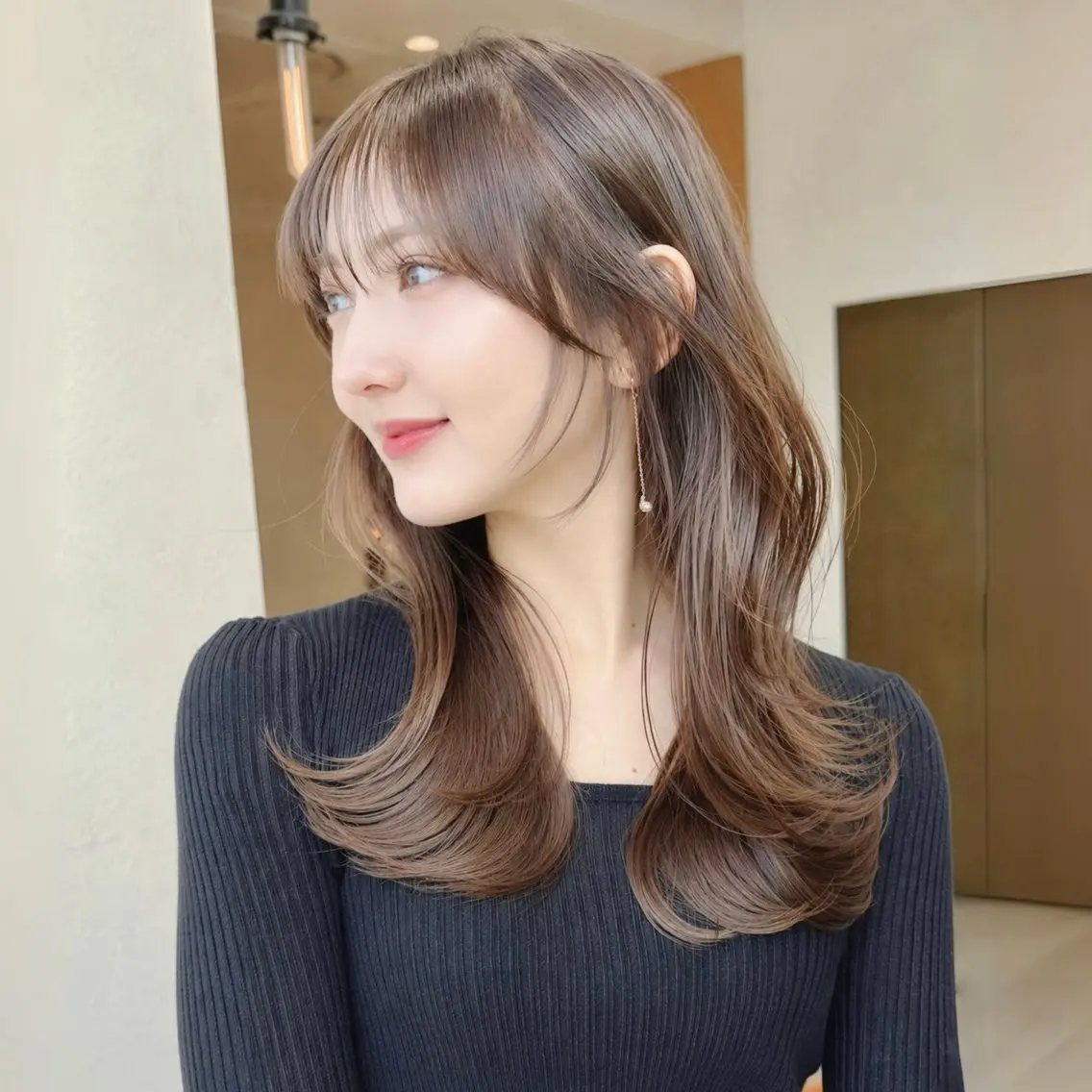 ミディアム カラー カット ヘアカラー トリートメント 韓国レイヤー/顔周り /心斎橋/ユッティーのヘアスタイル