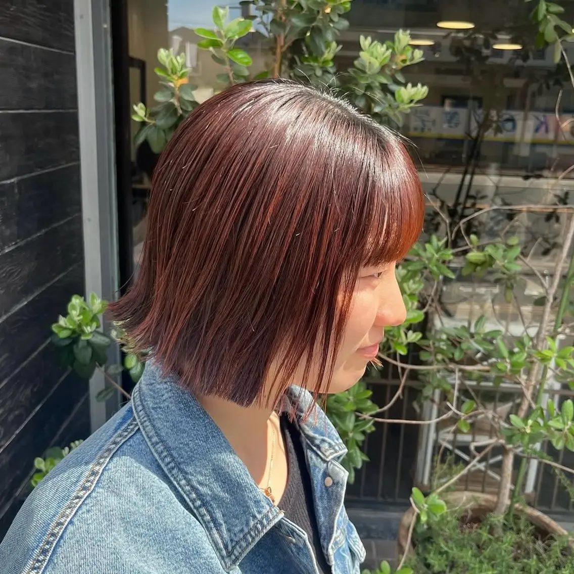 ショート 切りっぱなしボブ レッドブラウン ボブ すがや ちひろのヘアスタイル