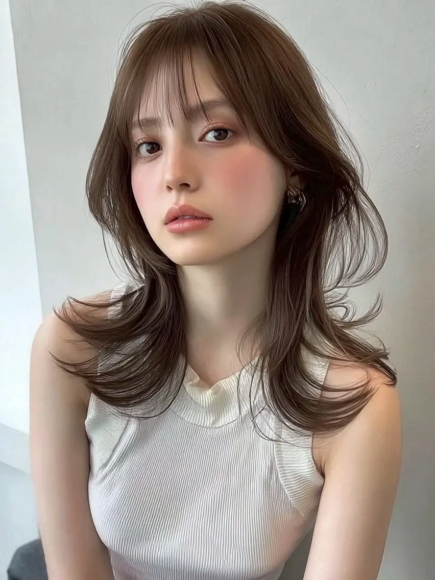 セミロング カラー 鍋島 美華のヘアスタイル