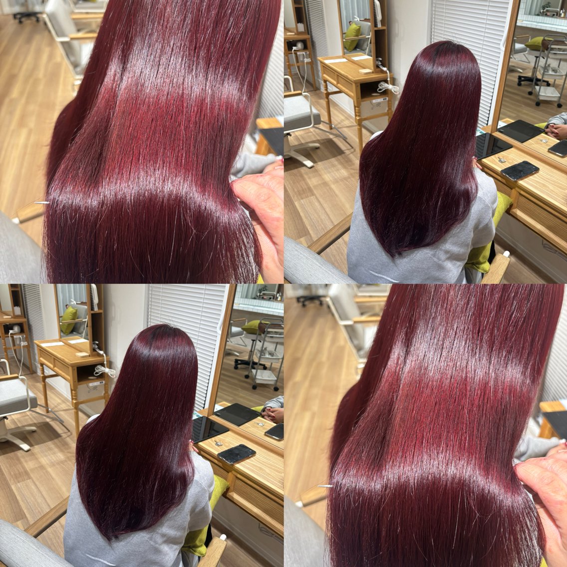 ロング カラー ブリーチ ダブルカラー ブリーチなしカラー レッドカラー ヘアカラー トリートメント RINNO🌷透明感 カラー/髪質改善のヘアスタイル
