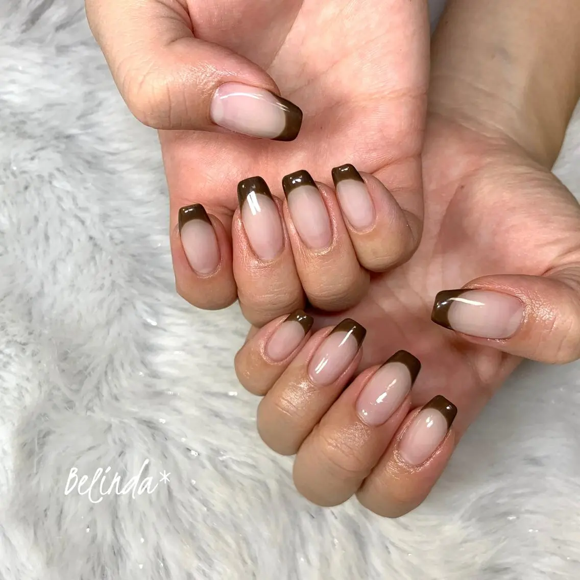 ネイル ブラウン フレンチネイル Belinda Nailのネイルデザイン