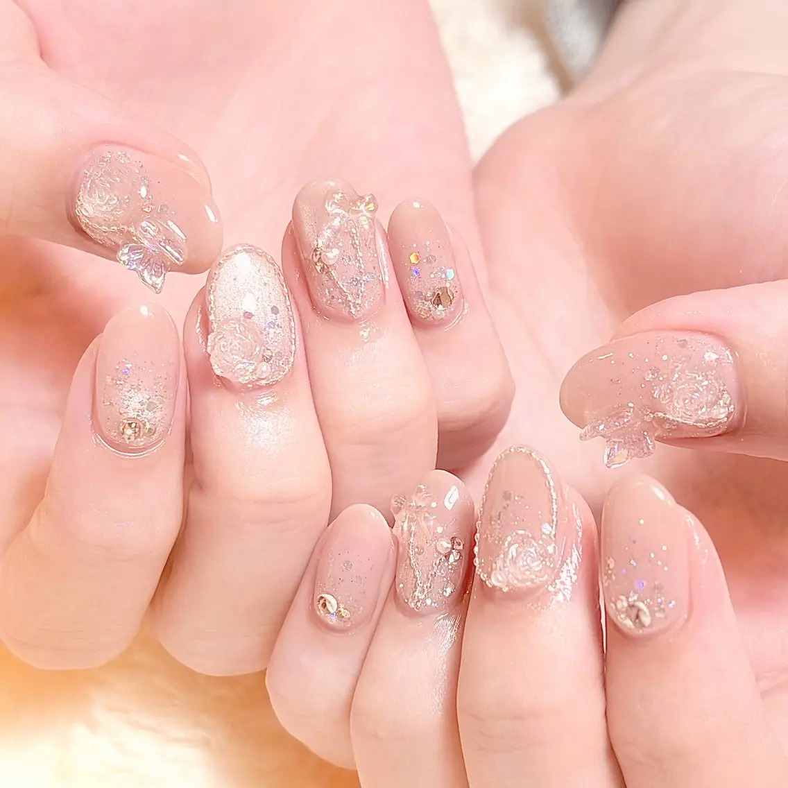 ネイル オーロラネイル クリアネイル ワンホンネイル ハンドネイル Naruse Momoのネイルデザイン