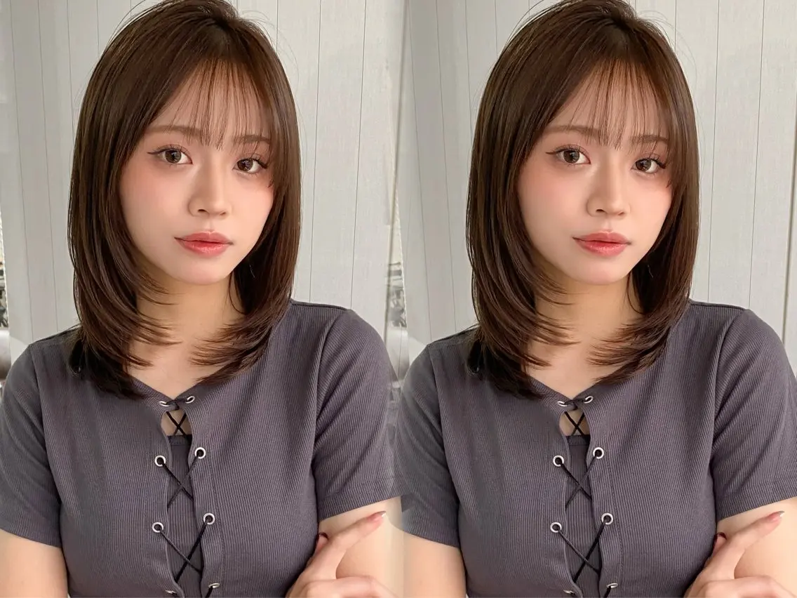 セミロング カラー 顔まわりレイヤー レイヤーカット カット ヘアカラー トリートメント レイヤー×縮毛矯正✨ 髪質改善/佐藤侑哉のヘアスタイル