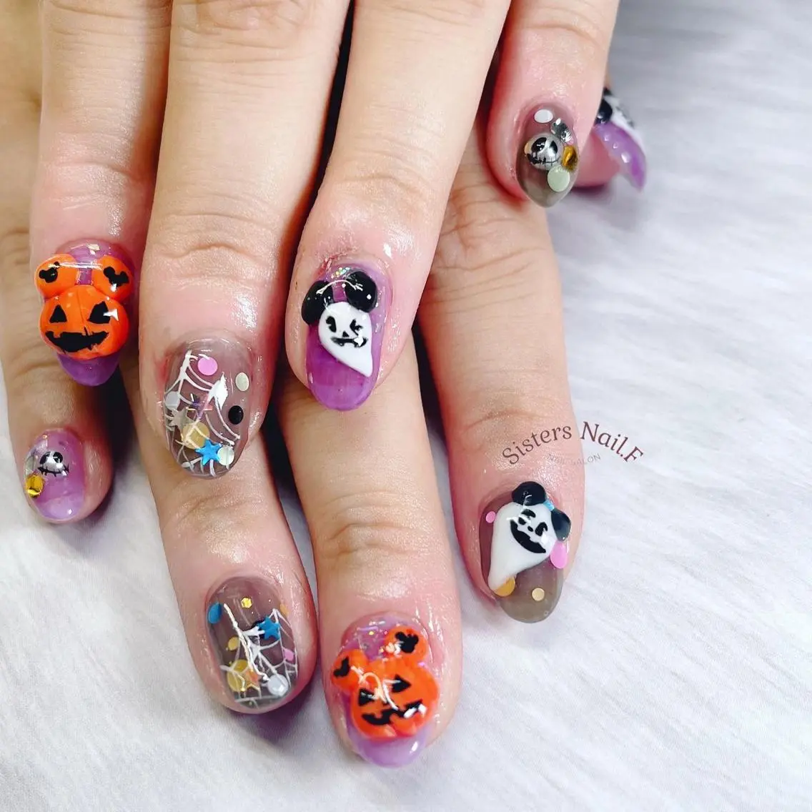 ネイル アートネイル ハロウィン ショートネイル sisters nail.fのネイルデザイン