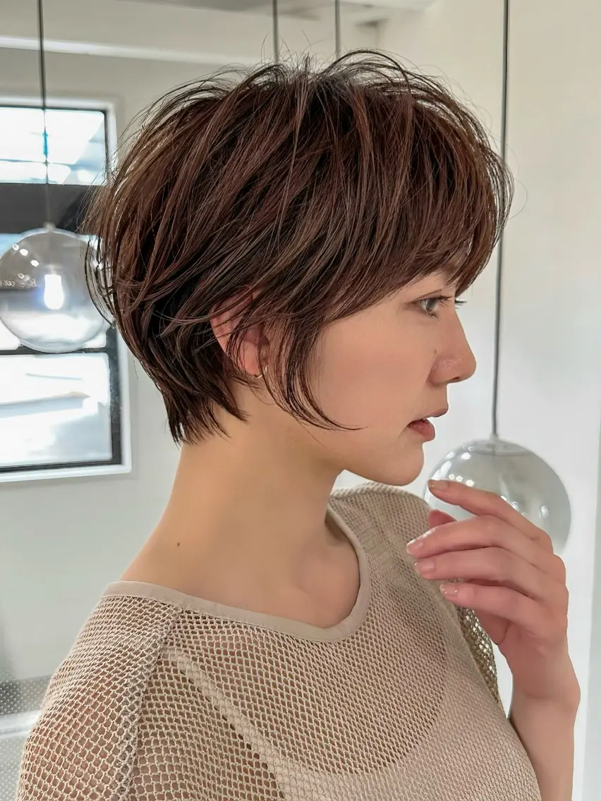 ショート ショートヘア 小顔カット カット ヘアカラー トリートメント ヘッドスパ 縮毛矯正/レイヤー taiga🐯のヘアスタイル