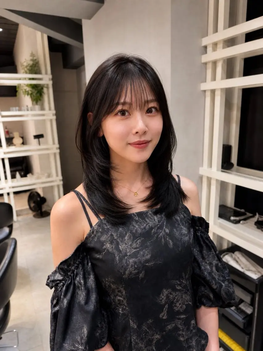 セミロング カット ヘアカラー トリートメント 恵比寿結べるレイヤー 地毛風カラー大場のヘアスタイル